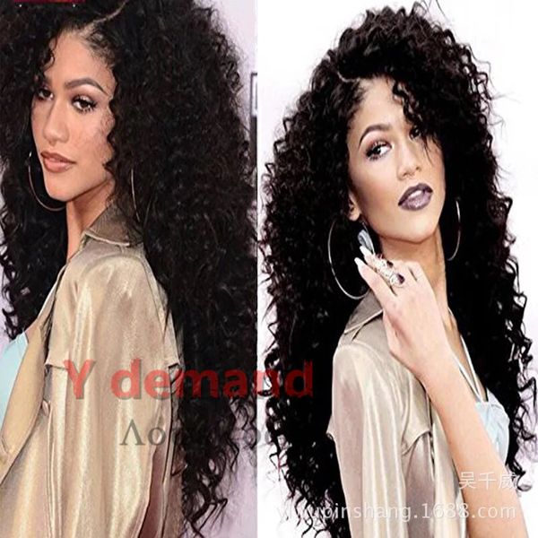 

fashion women wigs heat resistant synthetic long black short curly hair wig in stock high temperature fiber y demand
