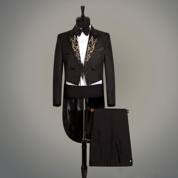 Pico fresco Bordado Lapela Groomsmen Double-Breasted Noivo Tailcoat Ternos Dos Homens de Casamento / Prom / Jantar Melhor Homem Blazer (Jacket + Pants + Tie + Cintur ...