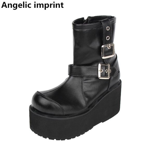 

angelic imprint mori girl women platform punk cosplay shoes lady lolita boots woman ankle boots high heels wedges pumps 33-47, Black