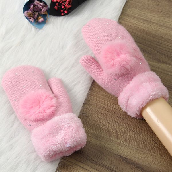 

13 colors women winter gloves without fingers cute goth extra-thick warm wool gloves mittens warm girls guantes mujer pink black, Blue;gray