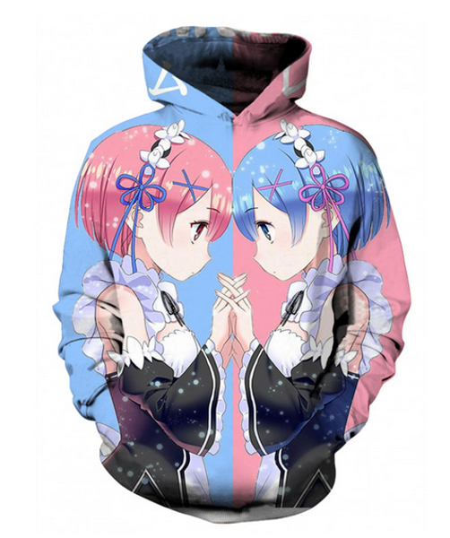 

новые моды для женщин / menle аниме ram и rem harajuku стиль смешные 3d печати повседневная толстовки унисекс плюс размер kk212, Black