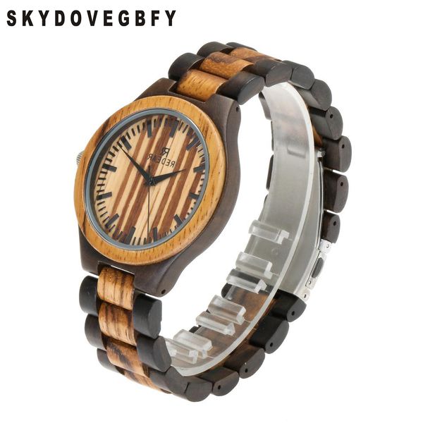 

skydovegbfy wooden watches luxury wooden bamboo watches zebra imitation for men black wood for men, Slivery;brown