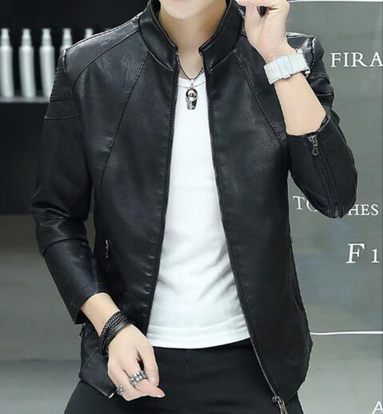 

men's korean new fashion boutique handsome european and american personality trend simple youth motorcycle leather pu coat m-4xl, Black