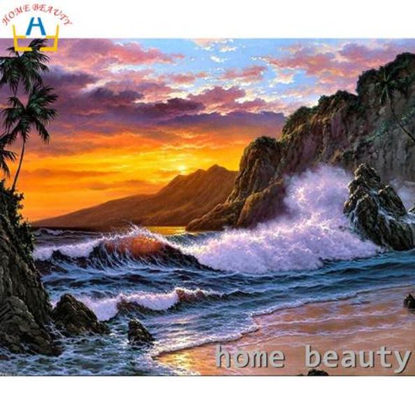 Acheter Diy Images Par Numéros Modulaire Toile Peinture à Lhuile Pour Salon Mer Coucher De Soleil Coloriage Par Numéro Peint à La Main Art Mural Y120