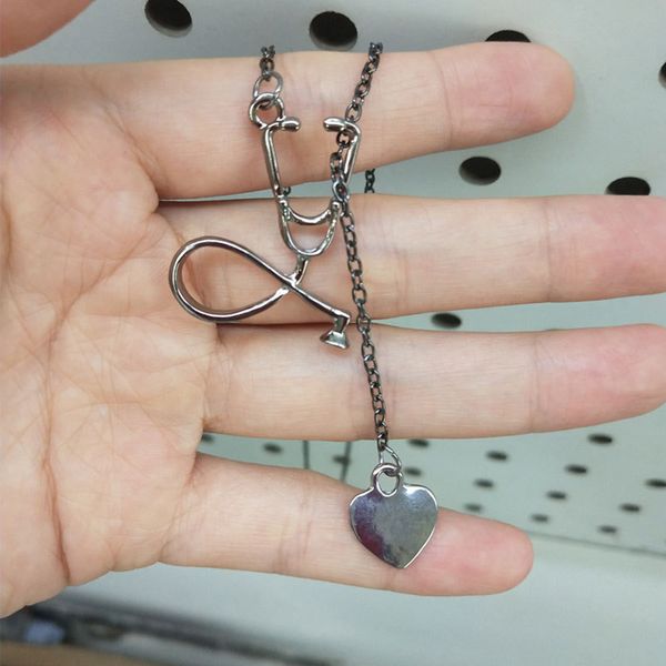 

2018 fashion design stethoscope necklace lariat heart pendant gold/silver nurse medical necklace collares bijoux femme