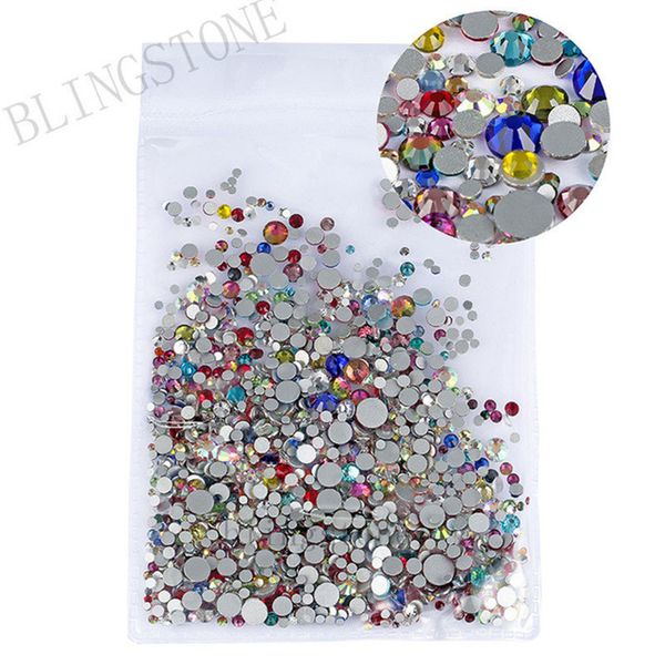 

mix sizes 1000pcs/pack crystal clear ab non ix flatback rhinestones nail rhinestones for nails 3d nail art decorations gems, Silver;gold