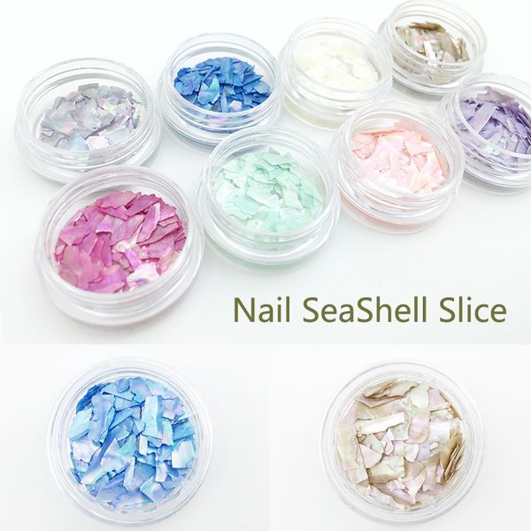

natural 8 colors/set pearl light nail seashell slices particle crushed shell manicure set nail art glitter decoration tools, Silver;gold