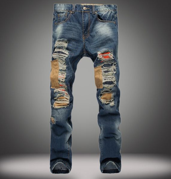 

Men Biker Denim Jeans Ripped Distressed Big Holes Slim Casual Fashion Straight Hip Hop Jeans 28-38