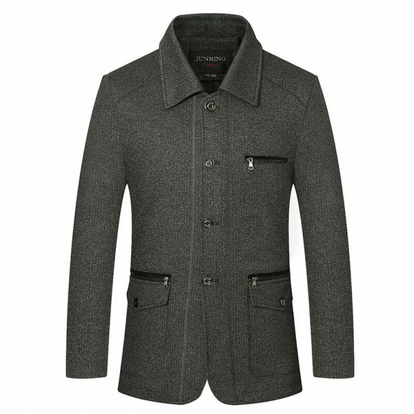 

long coat men warm men's fashion casual single row button up size wool coat winter men, Black
