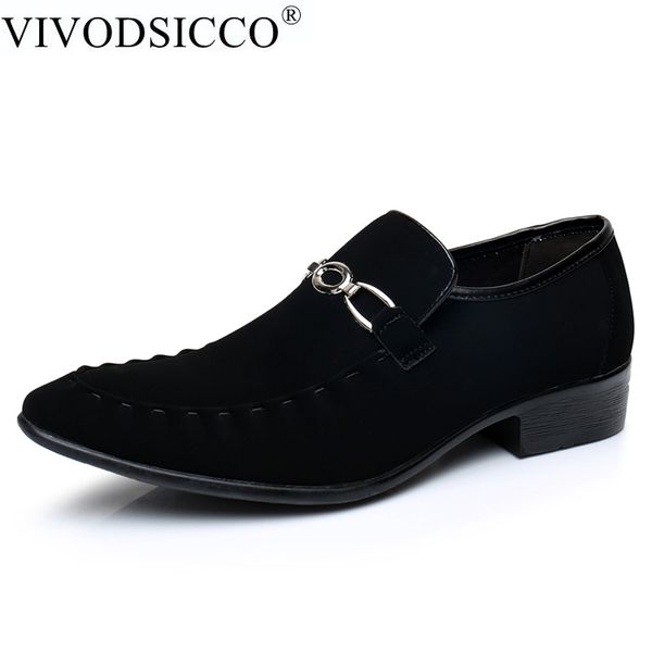 

vivodsicco business men dress shoes fashion style man suede leather shoes social sapato male oxfords flat work paty wedding shoe, Black