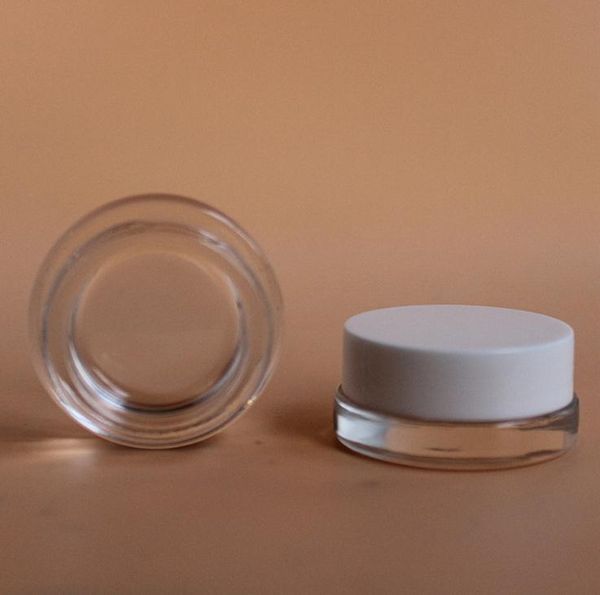2018 best selling 5g glass jar stash container mini small bottle 5ml with white lid 42.5mm wax cosmetic cream container custom logo SN1101