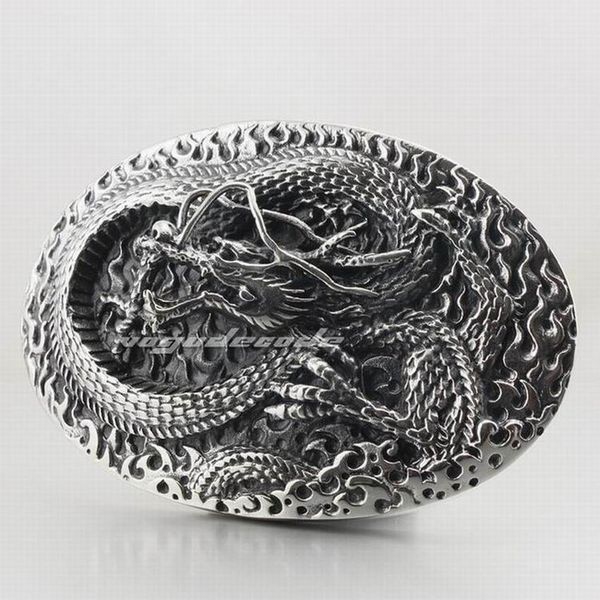 

linsion huge & heavy 316l stainless steel dragon mens biker belt buckle p022, Slivery;black