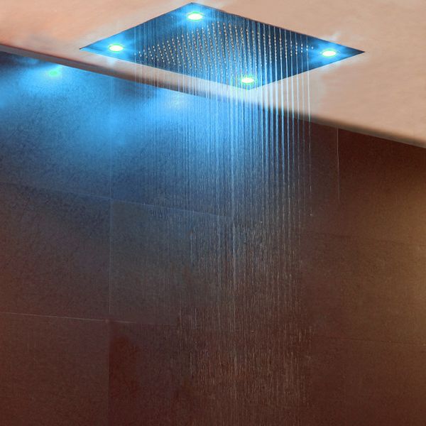 

led ceiling embedded shower head rainfall showers brushed 600*800mm showerhead 304sus remote control led light color shower big