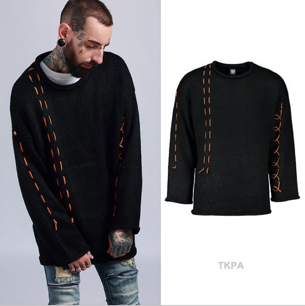 

tkpa mens sweaters casual loose fashion pullovers black with suede design sweatshirts long sleeved, White;black