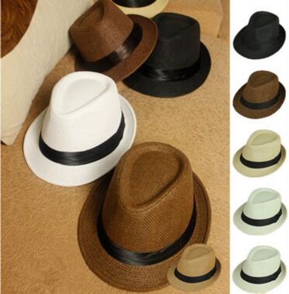 

panama straw hats fedora soft men women stingy brim caps 6 colors choose 10pcs/lot, Blue;gray
