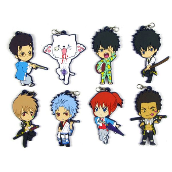

gintama anime keychain sakata gintoki toushirou kagura shimura shinpachi okita sougo rubber strap/mobile phone charm d161, Silver