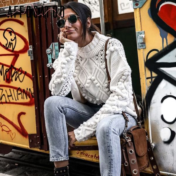 

affogatoo twist knitting winter sweater women pullover o neck long sleeve knitted sweater 2018 tricot white casual jumper female, White;black