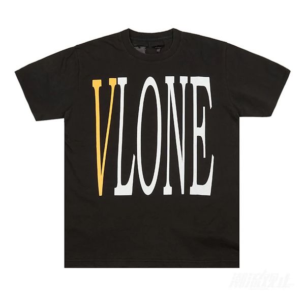 

HIP HOP new High quality fashion summer VLONE Big V print men women short sleeve t-Shirt vlone kanye west Black white tee S-XL