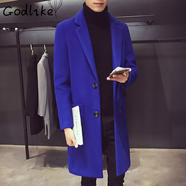 

godlike 2018 men's winter new fashion business casual in the long slender sleeve cotton wool coat jacket, Tan;black