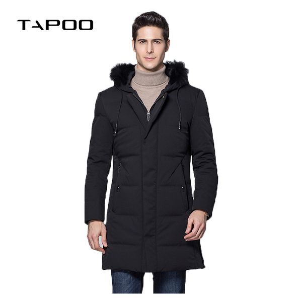 

men's winter casual down jackets 2018 new brand clothing thicken medium long white duck down coats male hooded fur collar, Black