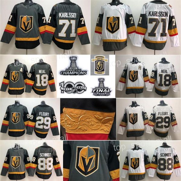 

2018 Stanley Cup Finals Patch Vegas Golden Knights Hockey 71 William Karlsson 88 Nate Schmidt Jerseys Champions Inaugural Season 100th Grey