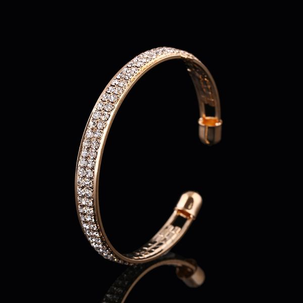 

simple fashion 3 rows of full crystal open bangles bracelet gold silver color bracelets & bangles for women jewelry pulseiras, Black