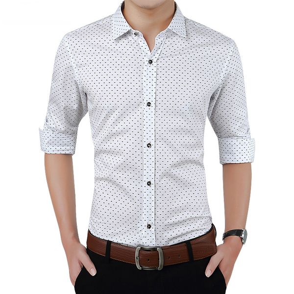 

2018 new autumn fashion brand men clothes slim fit men long sleeve shirt polka dot casual shirt social plus size -5xl, White;black