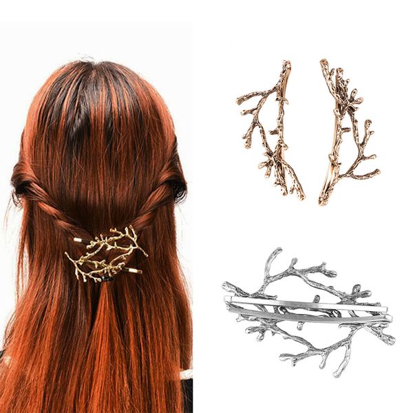 

2pcs fashion girls hair clips women metal branch leaves hairpins bobby pin hair clip head dress accessories 2018 sale