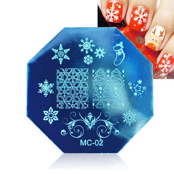 

diy octagon nail art decor manicure tool nail polish print template christmas snowflake elk deer print stencil stamp plates, White