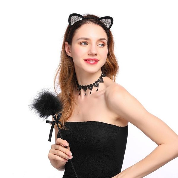 

fashion metal cat ear headband women rhinestone hair bands hair accessories women red black color headbands