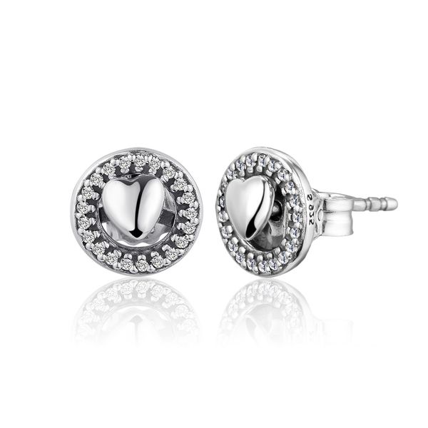 

compatible with pandora earrings 925 sterling silver forever hearts stud earrings for women european style jewelry original fashion charm, Golden;silver