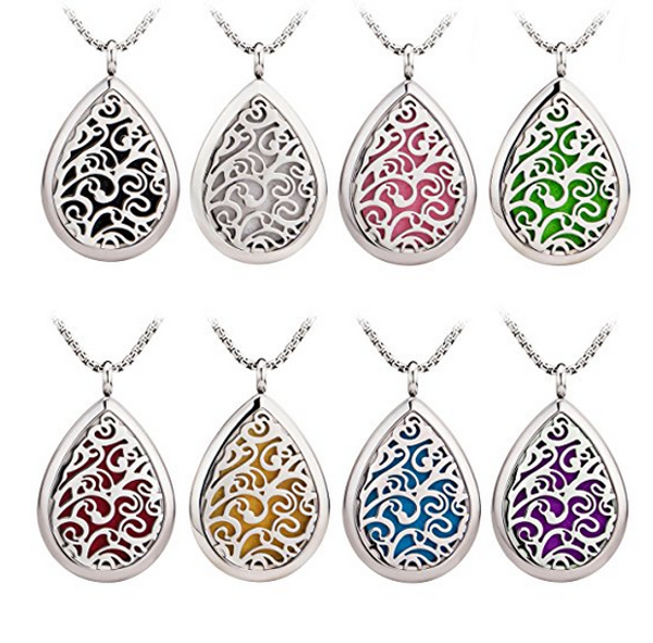 

aromatherapy oil diffuser magnetic locket pendant with 45cm chain fashion necklace pads and great hypoallergenic property, Silver
