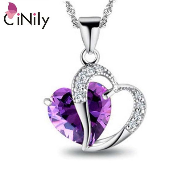 

cinily 100% solid 925 sterling silver created amethyst zirconia heart for women fine jewelry pendant without the chain sp025