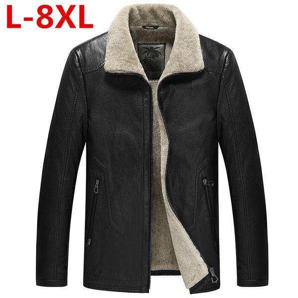 

new plus size 8xl 7xl 6xl winter men's genuine leather jackets brand brown sheepskin jacket and coats with fur wool collar warm, Black;brown