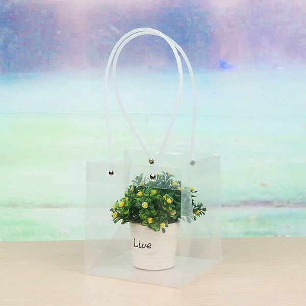 

Tran parent quare bag with pvc rope flower gift packing hopping boutique carrier oft pvc handle pounch qw8699
