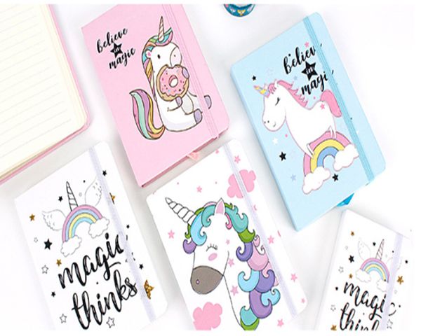 

winzige cartoon unicorn hard cover kawaii planner notepad pupils notoffice stationery line inner page chancery supplies, Purple;pink