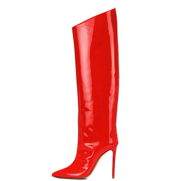 

2018 new fashion boots pointed toes patent leather high heels winter boots shoes women knee boots botas party shoes, Black