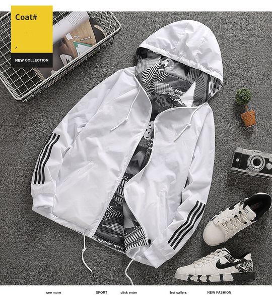 

Men 039 jacket pring autumn fa hion coat pocket zipper hooded two ide wear letter print outwear loo e windbreaker