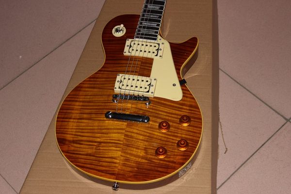 

new custom shop arrives. 1959 r9 standard custom electric guitar. tiger flame guitar shows real p