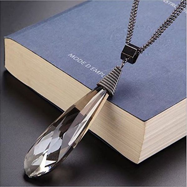 

women flower long adjustable chain pendant sweater necklace(big drop crystal necklace, Silver