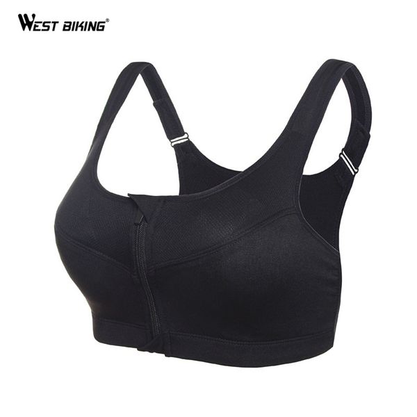 

west biking women running yoga gym fitness front zipper bra shakeproof push up tank racerback padded bicycle bike sports bra, White;black