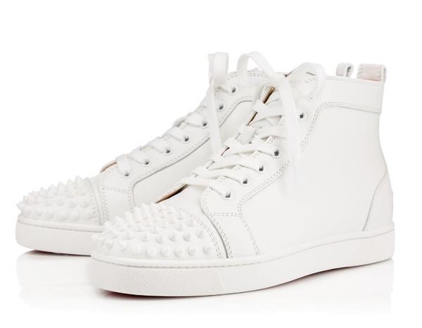 

2018 New Arrival famous brand Mens Women white leather & white spikes High Top Red Bottom Sneakers,Brand Casual Shoes 36-47 Drop Shipping