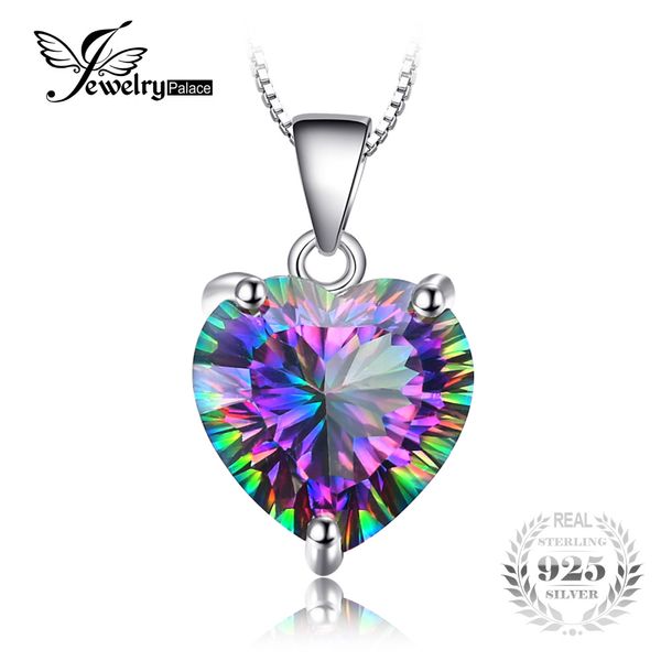 

jewelrypalace 4.35ct genuine rainbow fire mystic z heart pendant solid 925 sterling silver vintage jewelry without a chain