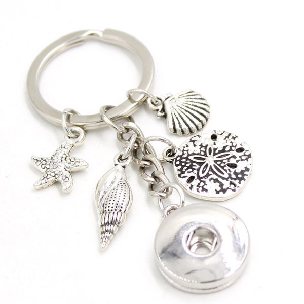 

new arrival diy interchangeable 18mm snap jewelry snap key chain ocean animal conch starfish sand dollar key chain bag charm keyring gifts, Slivery;golden