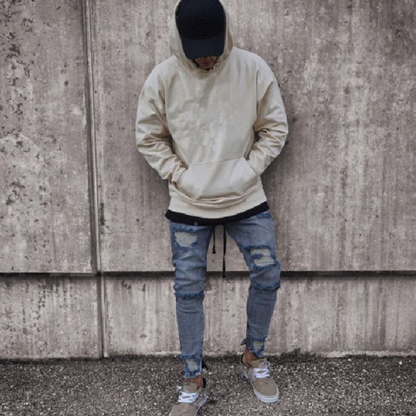 

men's new gray hole stretch zipper men's feet pants mens skinny jean ripped jeans for men biker jeans, Blue