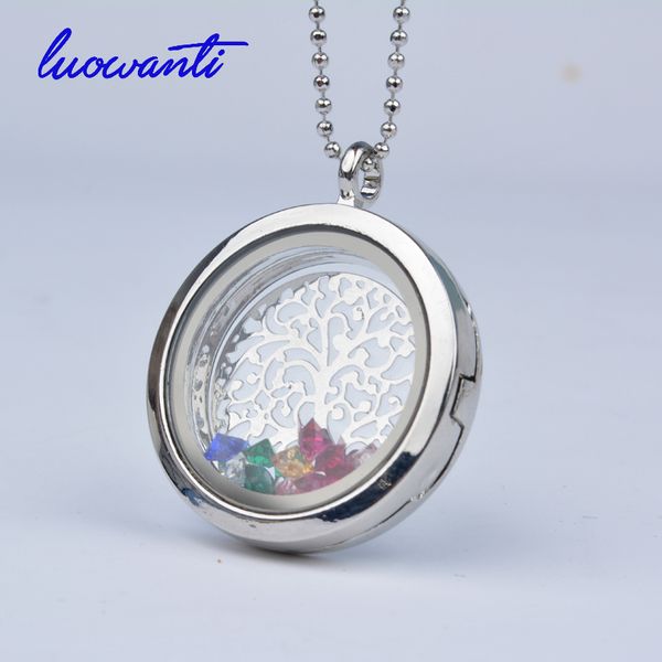 

chains rhinestone & tree charm 30mm crystal pendant silver rhinestone floating locket memory living glass locket necklace, Black