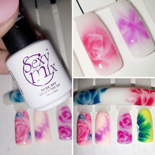 

mix 7ml transparent blossom nail gel nail art diy magic blooming effect flower gel polish soak off uv glue varnish, Red;pink