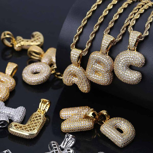 

Хип-хоп A-Z Bubble Letters кулон ожерелье кубический Циркон 26 алфавит очарование золото с