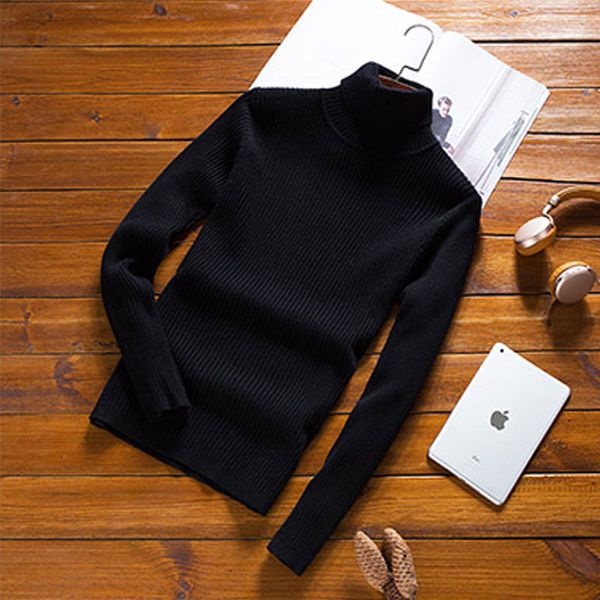 

fashion male sweaters solid color knitted long sleeve pullover turtleneck mens sweater autumn winter keep warm mens sweaters, White;black