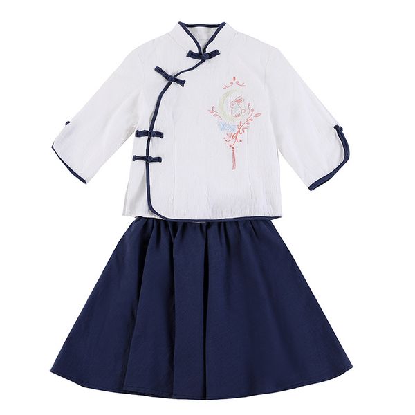 

summer vintage baby girls 1930s campus wear chinese style dance zither performance clothes child cosplay costume hanfu clothing, Red